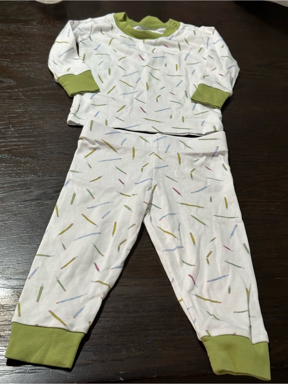 White Kids Pajama Set with Green Trim and Confetti Print
